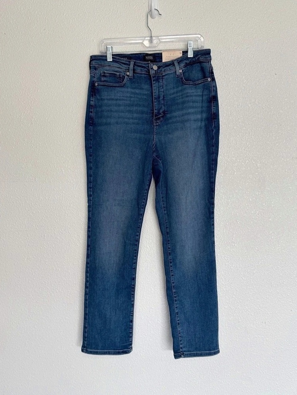 NYDJ New 12 Sheri High Rise Slim Straight Jeans Stunning Med Wash